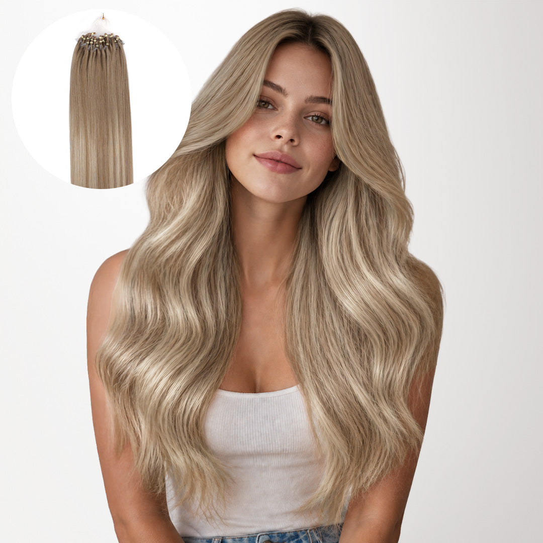 Natural Blonde Balayage (18ET90A) Micro Link Tip Hair Extensions