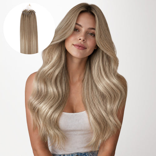 Natural Blonde Balayage (18ET90A) Micro Link Tip Hair Extensions