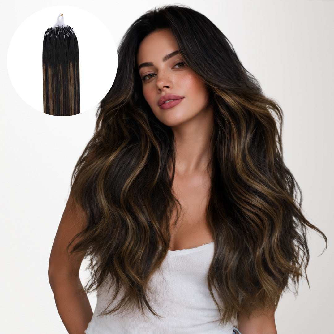 Natural Black Balayage (1B/6/1B) Micro Link Tip Hair Extensions