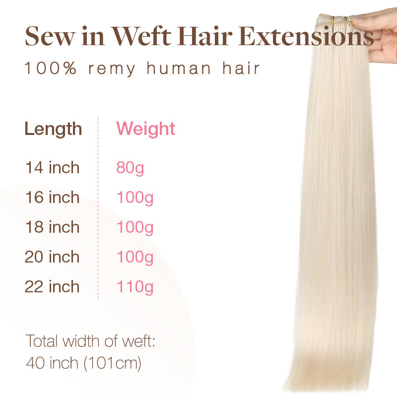 Pure Platinum Blonde (1000) Sew-In Weft Hair Extensions (80g-120g) [Clearance]