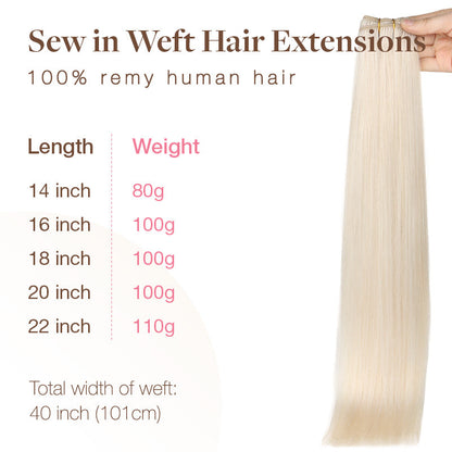 Pure Platinum Blonde (1000) Sew-In Weft Hair Extensions (80g-120g) [Clearance]
